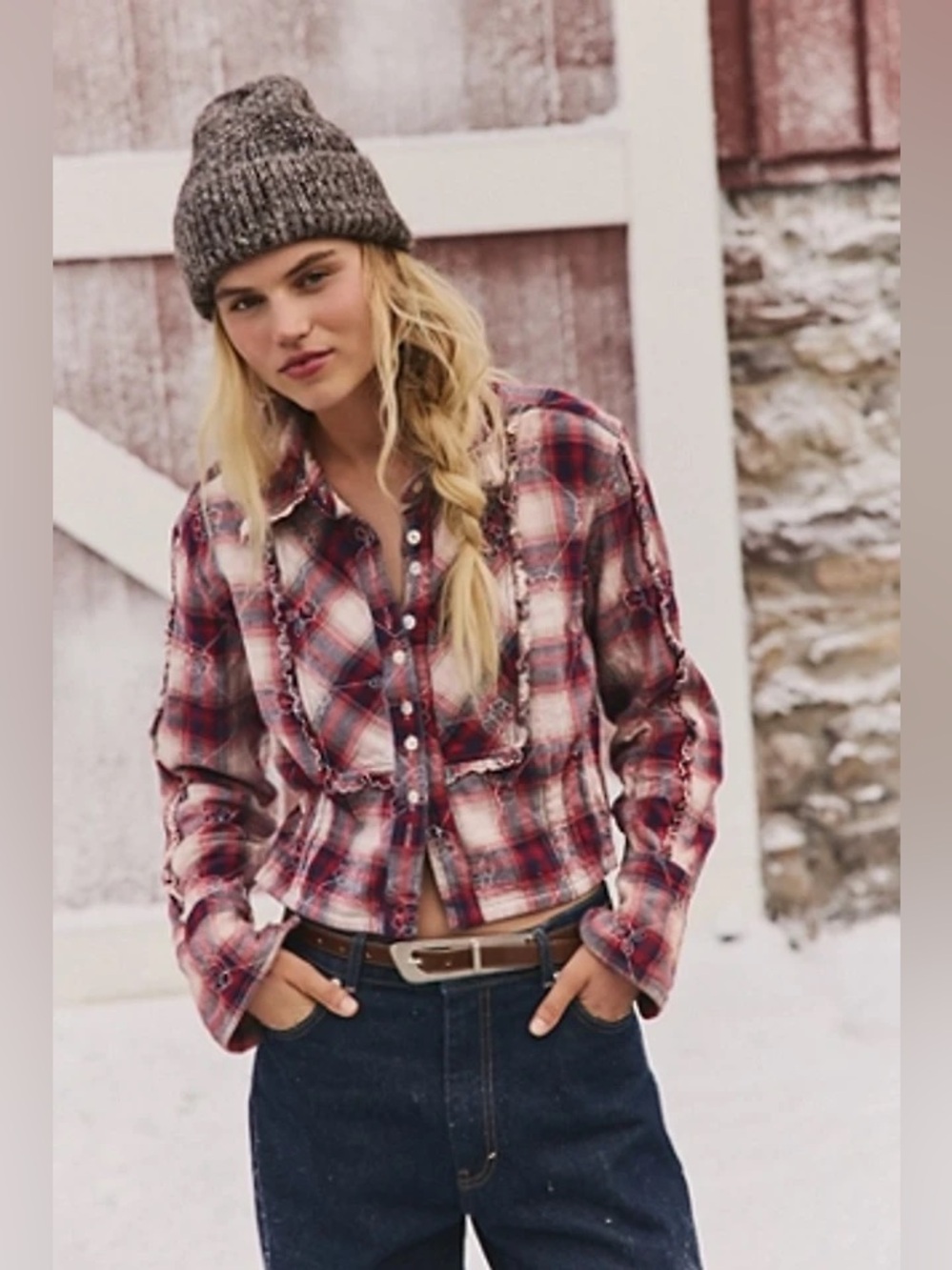 Free people embroidered flannel long sleeve button-down Top NWT